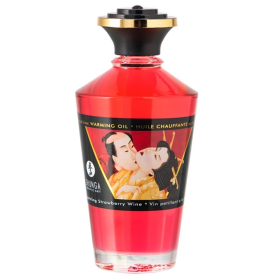 Массажное масло Shunga Клубника с шампанским 100 мл, разогревающее 