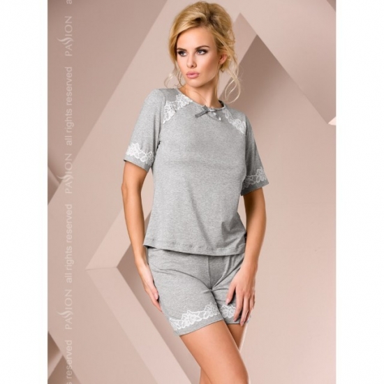 Серая ночная пижама с белым кружевом M