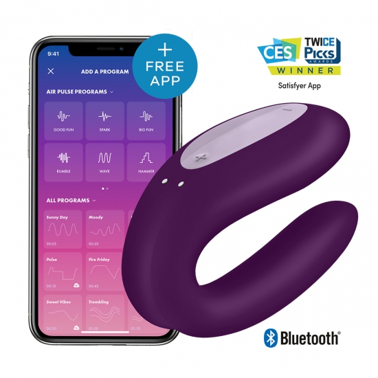Вибратор для пар Satisfyer Double Joy с управлением через приложение, фиолетовый