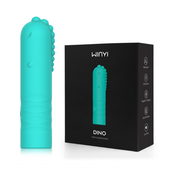Мини-вибратор бирюзового цвета WINYI «DINO», 10 см, Ø 2,5 см