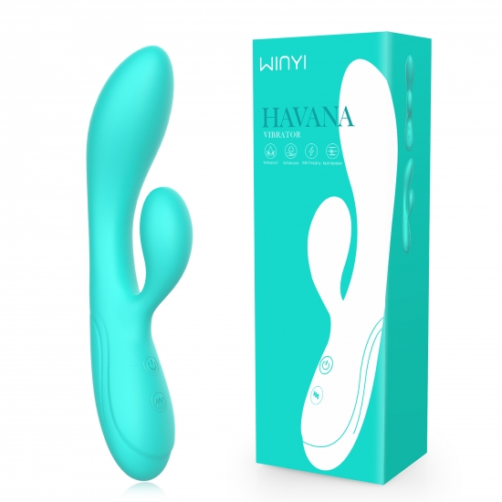Вибратор WINYI «HAVANA» с клиторальным стимулятором, бирюзовый, 19,6 см,  Ø 3,5 см